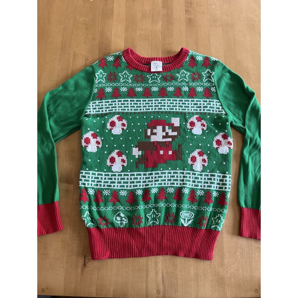Super Mario Bros Christmas Sweater Long Sleeve Size Small Ugly Sweater Retro